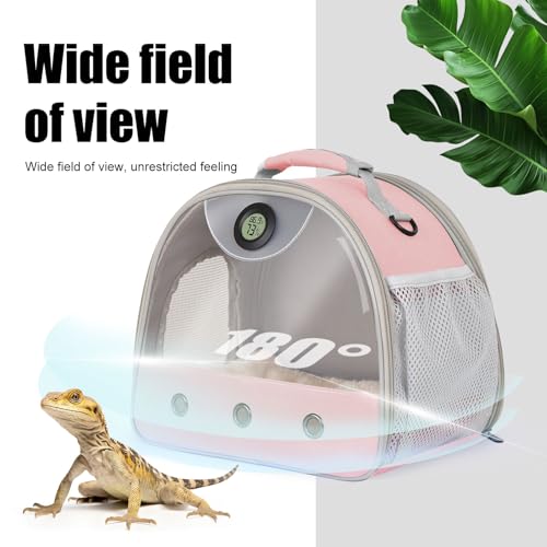 Bearded Dragon Travel Backpack Carrier with Reptile Thermometer and Humidity Gauge Lizard Travel Cage Space Capsule Clear Bubble Window Astronaut Reptile Bag for Ball Python (Pink, Carrier+I LSH) - color: Pink, size: Carrier+I LSH