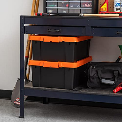 IRIS USA 12 Gallon Lockable Storage Bins with Lids, 2 Pack - Made in USA, Heavy Duty, Stackable Containers, Garage Organizing Bins Moving Tubs, Rugged Sturdy Equipment Utility Box - Black/Orange - size: 12 Gal - 2 Pack