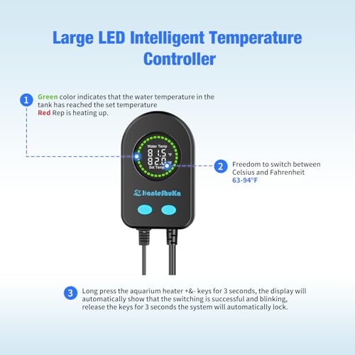 200W Submersible Fish Tank Heater for 20-40 Gallon with Auto Shut-Off When Leaving Water—Aquarium Heater, Dry-Burn & Overheat Protection, Smart LED Display for Freshwater Saltwater Turtle - size: 200W