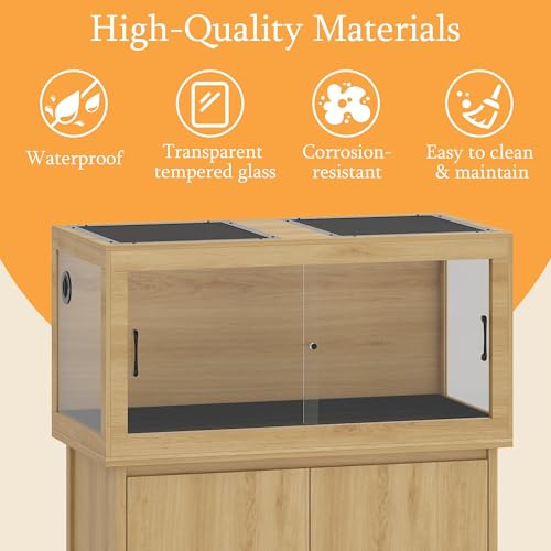 120 Gallon Reptile Tank, Terrarium Tank with Storage Cabinet, Breathable Wire Mesh Top and Wire Threading Holes, Large Reptile Enclosure with Spring Lock for Bread Dragon, Gecko, Log Color