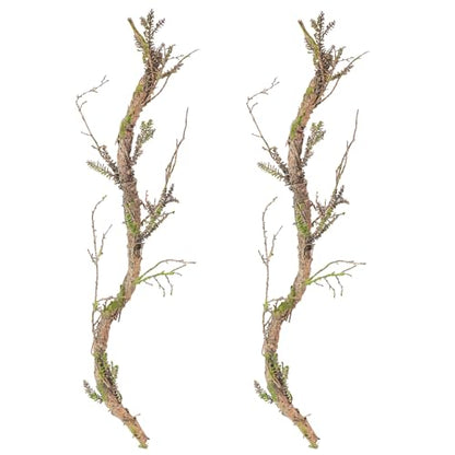 2Pcs 39.4inch Thick Bendable Artificial Tree Trunk Fake Large Wood Branches Twig Moss Grape Vine Garland Twisted Stick For Terrarium Outdoor Hanging Mantel Reptile Climbing Wall Yules Decorations