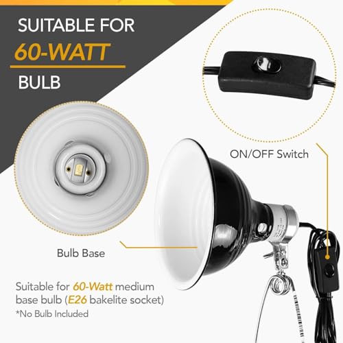 Simple Deluxe Reptile Clamp Dome Lamp, Equipped with 5.5-Inch Aluminum Reflector, Suitable for Amphibian Pet Terrariums Habitat (Without Bulb), 1 Pack, Black - size: 5.5 Inch (60 Watts), style: 1-Pack (Dome)