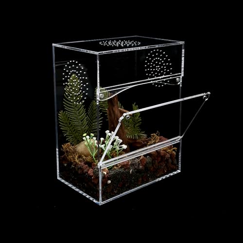 Acrylic Tarantula Enclosure Jumping Spider Enclosure with Front Opening Door 7.8 * 5.3 * 10 Inches Micro Habitat Terrarium for Small Tree Dwelling Reptiles, Spiders & Invertebrates - size: Medium