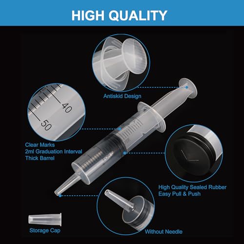 50Pack 60ml Syringe for Liquid - Large Plastic Syringes Without Needle for Food Thick Liquids and Irrigation Water, Lip Gloss Filling, Feeding Dogs Meds, Measuring ( 50 Pack 60 ml / cc )