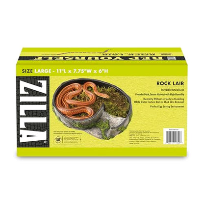 Zilla Rock Lair, Naturalistic Hide, Supports Shedding and Egg-Laying, Retains Humidity, Ideal for Snakes and Lizard, Large - size: Large