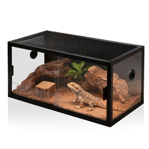 48-Gallon Acrylic Reptile Terrarium 36”x18”x18” – Durable Reptile Tank with Heat-Resistant Aluminum Frame, Smooth Dual Swinging Doors (No Sand/Debris Clogging) – Ideal for Lizards, Snakes & Geckos.