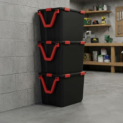 IRIS USA 3-Pack WeatherPro Gasket Box, 106 Quart Weather Resistant Storage Bins with Latching Lids, Heavy Duty Organizing Containers for Closet, Bathroom, and Office - Black/Red - size: 106 Qt. - 3 Pack