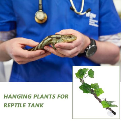 STOBAZA Realistic Artificial Climbing Vine Branch with Suction Cup, Flexible Faux Jungle Plant for Reptile Terrarium Decoration, Suitable for Bearded Dragons, Geckos, Frogs, and Snakes