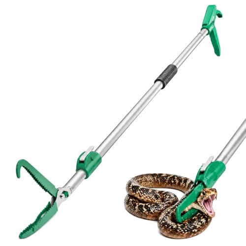 78" Extendable Snake Grabber Reptile Tongs Rattle Snake Catcher Wide Jaw Handling Tool with Lock and Comfortable Grip - size: 78 inch
