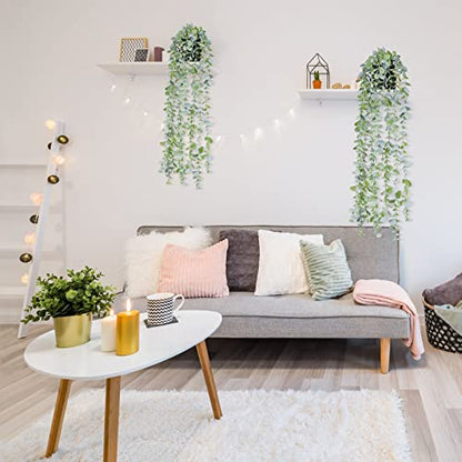 Fake Hanging Plants Eucalyptus Potted Artificial Plant Small Faux Ivy Vines Decor for Floating Shelf Kitchen Bathroom Cabinets Indoor Outdoor Pack of 2 23.6 Inches Long