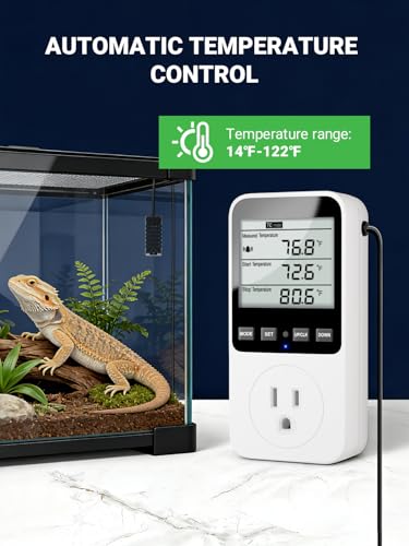 Temperature and Humidity Controller Plug in, Thermostat Controlled Outlet for Humidifier | Temperature Humidity Alarms | Digital Humidistat Controller Switch for Mushroom, Greenhouse, Reptile