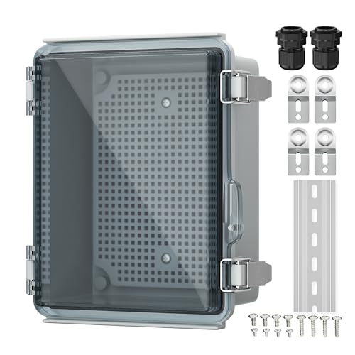 Joinfworld Outdoor Waterproof WiFi Enclosure 8.7x6.7x4.3 | Weatherproof Outdoor Electrical Junction Box, IP67 Rated, DIN Rail & Stainless Latch for Solar, Irrigation, Network & DIY - size: 8.7"x6.7"x4.3" Clear