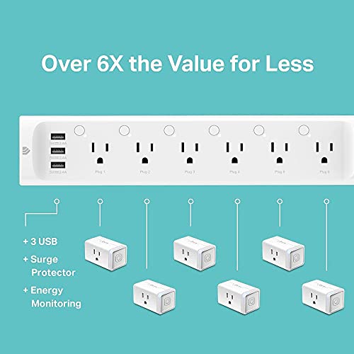 Kasa Smart Plug Power Strip HS300, Surge Protector with 6 Individually Controlled Smart Outlets and 3 USB Ports, Works with Alexa & Google Home, No Hub Required - size: 6 Outlets