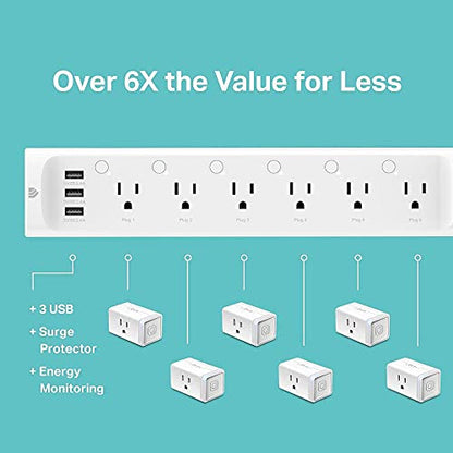 Kasa Smart Plug Power Strip HS300, Surge Protector with 6 Individually Controlled Smart Outlets and 3 USB Ports, Compatible with Alexa & Google Home, No Hub Required, White (Pack of 10) - size: 6 Outlets (Pack of 10)