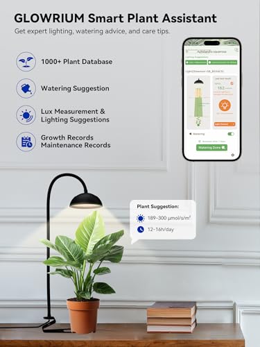 GLOWRIUM Smart Grow Lights for Indoor Plants,10W Full Spectrum Plant Lights with Bluetooth App Control, 360° Flexible Gooseneck Grow Lamp, Auto Timer 3/9/12Hrs, 10 Brightness for Small Plants, Black - color: Black
