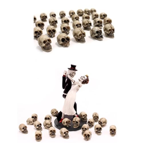 20PCS Mini Skull Figurine Miniature Set, Tiny Resin Skeleton Bone Skull Heads Statues for Halloween Prank Props, Desktop, Witchcraft, Haunted Dollhouse Micro Landscape Figure DIY Crafts Accessories