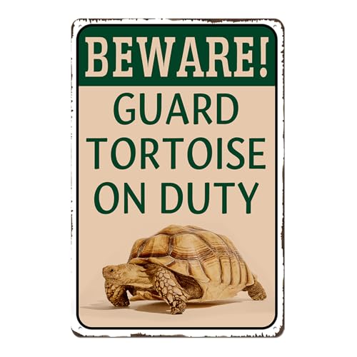 Tortoise Habitat Accessories Turtle Enclosure Decor - Outdoor Habitat Setup for Sulcata Tortoise, Beware Guard Tortoise On Duty Metal Tin Sign Gifts for Tortoise Lovers 8x12 Inch - color: Sign 038