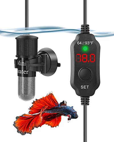 AquaMiracle Mini Aquarium Heater 30W Small Fish Tank Heater for 4-6 Gal Tanks, Digital Display Thermostat Betta Heater with Dry-Run & Overheat Protection, Memory Function - size: ≤ 6 Gal Tanks