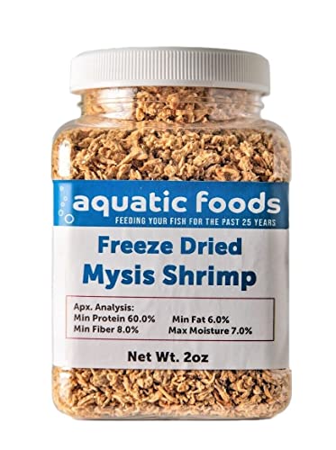 Mysis Shrimp-Freeze Dried Floating Small Mysis Shrimp for All Tropical Fish, Marines, Baby Turtles, Baby Koi & Ponds…2oz Small Jar
