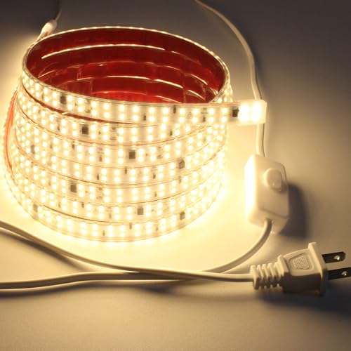 Outdoor Rope Light Waterproof IP65 3.28ft 110V LED Lights Bedroom 240LEDs/m 3000K Cuttable LED Strip Lights with Adhesive Lights for Indoor Under Cabinet Lighting - color: Warm White 3000K, size: 3.28ft