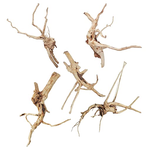 kathson Aquarium Driftwood Reptile Branches Wood Natural Spiderwood Driftwood for Aquarium 7-8" 5 Pcs Terrarium Ornament Trunk Fish Tank Log Habitat Decoration Tree Stump Decor Assorted Sizes Wood - size: 5 Pcs