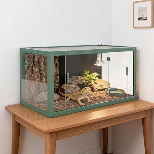 120 Gallon Reptile Terrarium Snake Enclosure 4'x2'x2' Bearded Dragon Tank with Sliding Glass Doors, Heavy Duty Top Screen Ventilation, Easy to Assemble Green - color: Dark green