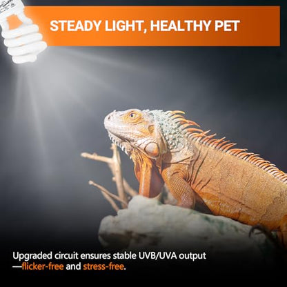 REPTI ZOO UVB Light for Desert Reptile 2 Pack, 10.0 26W UVA UVB Reptile Light Bulb, UVB Spiral Compact Lamp for Bearded Dragons Tortoises Lizards Snakes - size: 10.0 26W