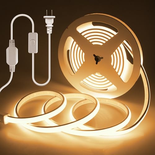 10FT COB LED Strip Lights 110V 3000K Warm White COB Led Rope Lights Outdoor Waterproof with Switch Plug in 288Leds/M High Density AC110V-120V LED Tape Lights for Bedroom Backyards Holiday 3M - color: Warm White, size: 3M