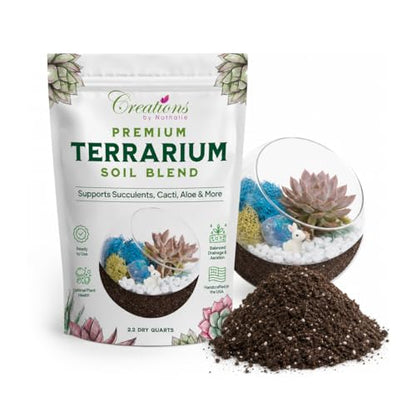 Creations by Nathalie Natural Terrarium Growing Medium, 2.2 Quarts, Well-Draining Mix for Succulents, Cactus & Aloe, Untreated Pine Bark, Canadian Peat & Coarse Sand