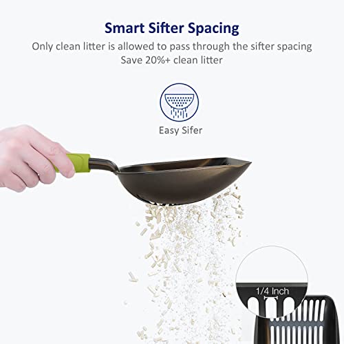 WePet Cat Litter Scoop, Non-Stick Plated Aluminum Alloy Sifter, Kitty Durable Metal Scooper, Deep Shovel, Long Handle, Kitten Pooper Lifter, Size Medium, Coated Black Body with Green Handle - color: #03 Green, size: Medium