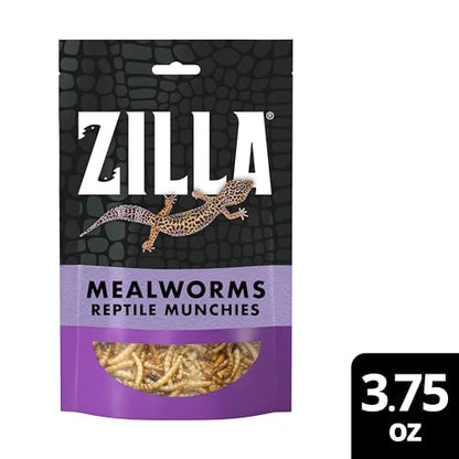 Zilla Reptile Munchies, Mealworms, All-Natural, Dehydrated Mealworms, Ideal for Bearded Dragons, Leopard Geckos, Chameleons and other lizards, Resealable Bag
