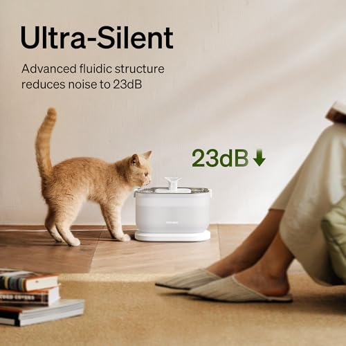 PETLIBRO Cat Water Fountain Stainless Steel Tray, Wireless Pump Cat Fountain, Ultra Quiet Pet Water Fountain, 2.5L Automatic Water Dispenser for Cats, Dual Flow Cat Water Dispenser Easy to Clean - size: 2.5L Fountain