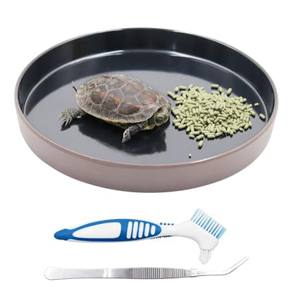 Reptile Feeder Kit, Food Water Bowl, Plastic Round Tortoise Feeding Dish, Amphibian Feeding Bowl, Tank Terrarium Accessories for Bearded Dragon Snake Hermit Crab Turtle Lizard Chameleon - 8 × 8 × 1"