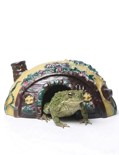 Toad Frog House Resin Reptile Hide Cave for Outside Garden Tank | Irregular camouflage mossy stone shelter, fits turtle tarantula crab leopard geckos, small reptiles humid hideout accessories