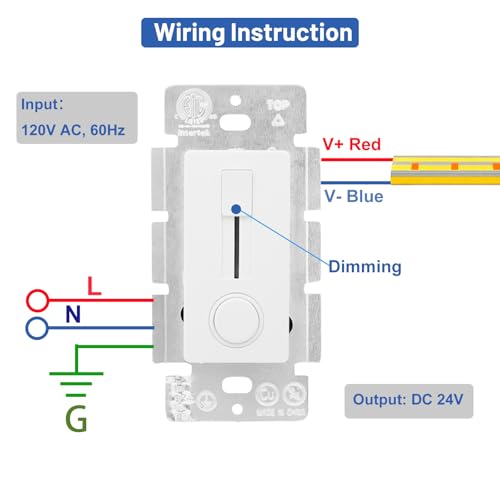 Dimmer Switch and LED Driver Single Integrated Unit, 120V AC to 24V DC, 60Watt Wall Dimmer, Driver and dimmer Switch 2 in 1, for Most Single Color 24V LED Strip Light, 1 Pack - style: DC 24V 60W