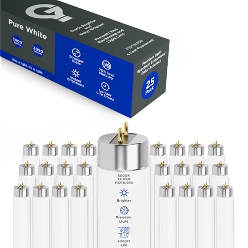 GoodBulb 32-Watt 48 Inch T8 Fluorescent Light Bulb 5000K Daylight White Light Color Medium Bi-Pin Base 3050 Lumens 86 CRI 24000 Life Hours Instant/Programmed Start (Pack of 25 Bulbs) - color: 5000k
