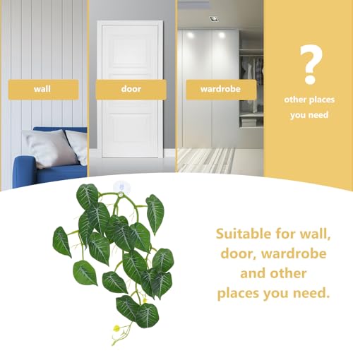 BESPORTBLE Artificial Reptile Plants Hanging Vines with Suction Cup, Fake Terrarium Leaves Decor for Lizard and Turtle Habitat, Reptile Tank Plants for Enclosure Decoration