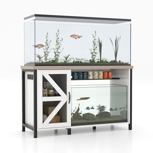 OC Orange-Casual 55-75 Gallon Aquarium Stand with LED Lighting & Power Outlets - Heavy Duty Metal Fish Tank Cabinet with Adjustable Shelves, 1000LB Capacity (White) - color: White