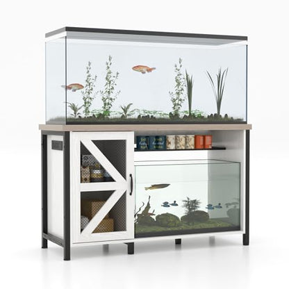 OC Orange-Casual 55-75 Gallon Aquarium Stand with LED Lighting & Power Outlets - Heavy Duty Metal Fish Tank Cabinet with Adjustable Shelves, 1000LB Capacity (White) - color: White