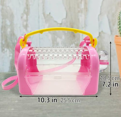 kathson Hamster Cage Travel Carrier Portable Cage with Water Bottle Outgoing Cage and Adjustable Strap Pet Cage for Small Pet Hedgehog Sugar Glider Squirrel Mice（Pink） - size: Pink