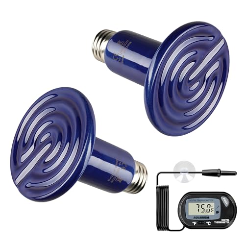 Simple Deluxe 150W 2-Pack Ceramic Heat Emitter Reptile Heat Bulb No Light, LCD Digital Aquarium Thermometer, for Reptile Amphibian, 2 Pack + Thermometer, Royal Blue - color: Royal Blue, size: 2 Pack + Thermometer