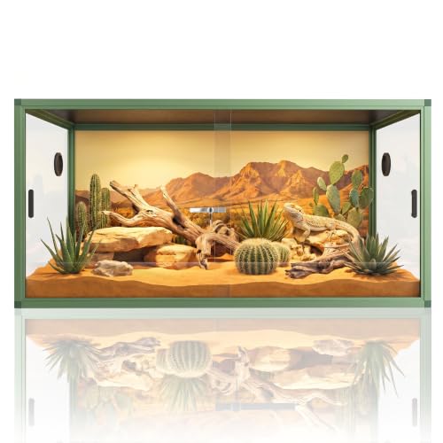 Reptile Enclosure, Front Opening Reptile Terrarium with Tempered Glass Sliding Doors, Safety Lock & Ventilation, Habitat for Bearded Dragon, Ball Python, Snake, Gecko (Green, 48" x 24" x 24") - color: Green, size: 48" x 24" x 24"