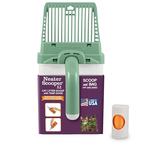 Neater Pet Brands Neater Scooper XL Cat Litter Scoop, 15 Refill Bags – Extra-Large Capacity Mess-Free Cat Litter Scooper with Bag for Large & Multiple Cats, Spill-Proof Litter Box Scooper with Holder - color: Green, size: XL - 15 Bags