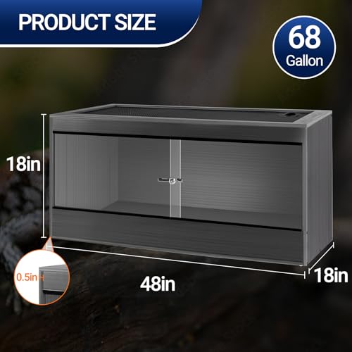 68 Gallon Reptile Enclosure, 48x18x18 Reptile Tank Terrarium, 48" Wide Large Lightweight Wood & Plastic Eco Composite Reptile Habitat Lounge for Ball Python Bearded Dragon Gecko Turtle Snake - size: 48x18x18 inch