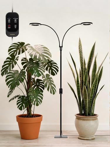GLOWRIUM Grow Lights for Indoor Plants, Full Spectrum LED Grow Light Floor Lamp with Stand Adjustable Height and Angle, Black Plant Light with 3/9/12H Grow Light Timer (Black, 36W) - color: Black, size: 36W