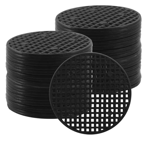 50pcs Plant Drainage Mesh Pads - 2.2 Inch Round Plastic Grid Mat, Breathable Soil Guard for Potted Plants, Bonsai (Black) - size: 2.2 Inch