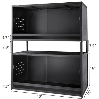 Stackable PVC Reptile Enclosures 44 Gallon ToxiRium Large Reptile 40''x16''x16 Space efficient Tank for Bearded Dragon Lizard Snake,Wide Breeding Vivarium with Sliding Glass Doors Lock-with spacers - size: Two 40x16x16''-44 Gallon with Kit