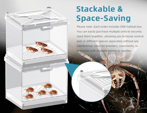 Cricket Keeper – Stackable Insect Habitat for Crickets, Dubia Roaches, Mealworms, Transparent Ventilated Cage, Easy Clean Critter Keeper for Reptiles, Lizards, Snakes, Live Feeder Insect Container