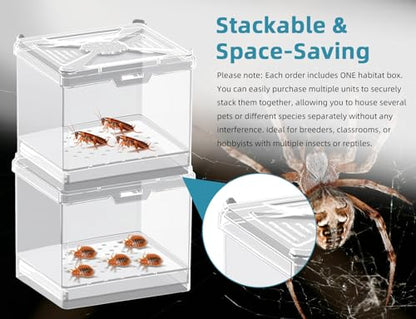 Cricket Keeper – Stackable Insect Habitat for Crickets, Dubia Roaches, Mealworms, Transparent Ventilated Cage, Easy Clean Critter Keeper for Reptiles, Lizards, Snakes, Live Feeder Insect Container