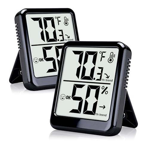 2-Pack Room Thermometer Indoor Hygrometer for Home, Temperature Humidity Meter, Humidity Gauge, Digital Room Temperature Monitor Sensor for Baby Nursery Car Plant - AAA Battery Included - color: Black - Upgraded Version, size: 2 - Pack